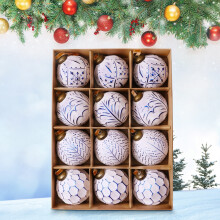 DAMAI Vintage Rustic Christmas Ball Ornaments, 12Pcs 3.14" Shatterproof White Hanging Ornaments, Farmhouse Holiday Decor for Indoor/Outdoor Tree &