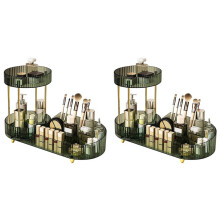 2X Roterende Make- Organizer voor Kaptafel, 2-Laags Parfum, Cosmetica, Huidverzorgingsorganizers met Make-Upkwasthouder, Groen