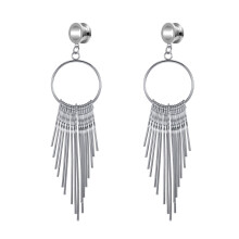 2 Pcs Ear Plug Tunnel Tassel Dangle Ear Gauges Leaf Water Drop Ear Expander Stretchers Jewelry