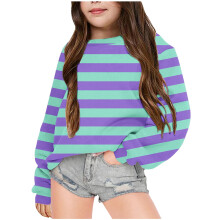 Girls' Blue Fleece Sweatshirt, Drop-Shoulder Crewneck Pullover, Casual Long Sleeve Sweater for 1-2 Years – Compatible with 2024 Fall Styles