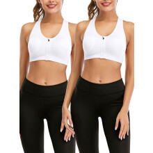 Women's Sports Bra, 2 pack Front Zipper Closure Sports Bra Racerback Workout Bras, Removable Pad Tank Top Yoga Sports Bra Zip Front Sports Bra