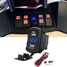 Duálna USB nabíjačka do auta, 12V vodotesná zásuvka s modrým LED voltmetrom, rýchle nabíjanie – kompatibilná s prepínacími panelmi pre