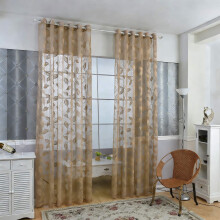Minimalist Leaf Knitted Sheer Curtains Coffee 98x39in