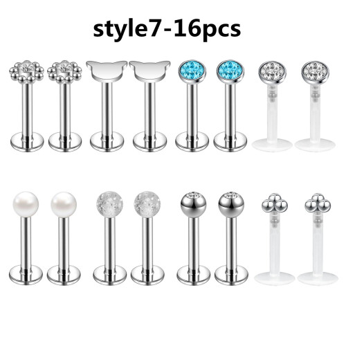 4-25 τεμάχια/παρτίδα 16g από ανοξείδωτο ατσάλι Labret Studs CZ Opal Δαχτυλίδια μύτης Τρύπημα