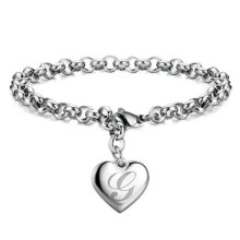 925 Sterling Silver Heart Charm Bracelet A-Z Letters