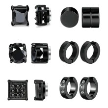 6 parin magneettiset nappikorvakorut miehille ja naisille, ruostumattomasta teräksestä, lävistämättömät feikkikorvakorut - musta, 8 mm