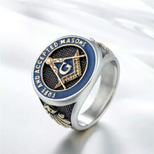 Herenring van roestvrij staal met vrijmetselaarsmotief, perfect als cadeau voor motorrijders. Vintage vrijmetselaarsring - 9-goud