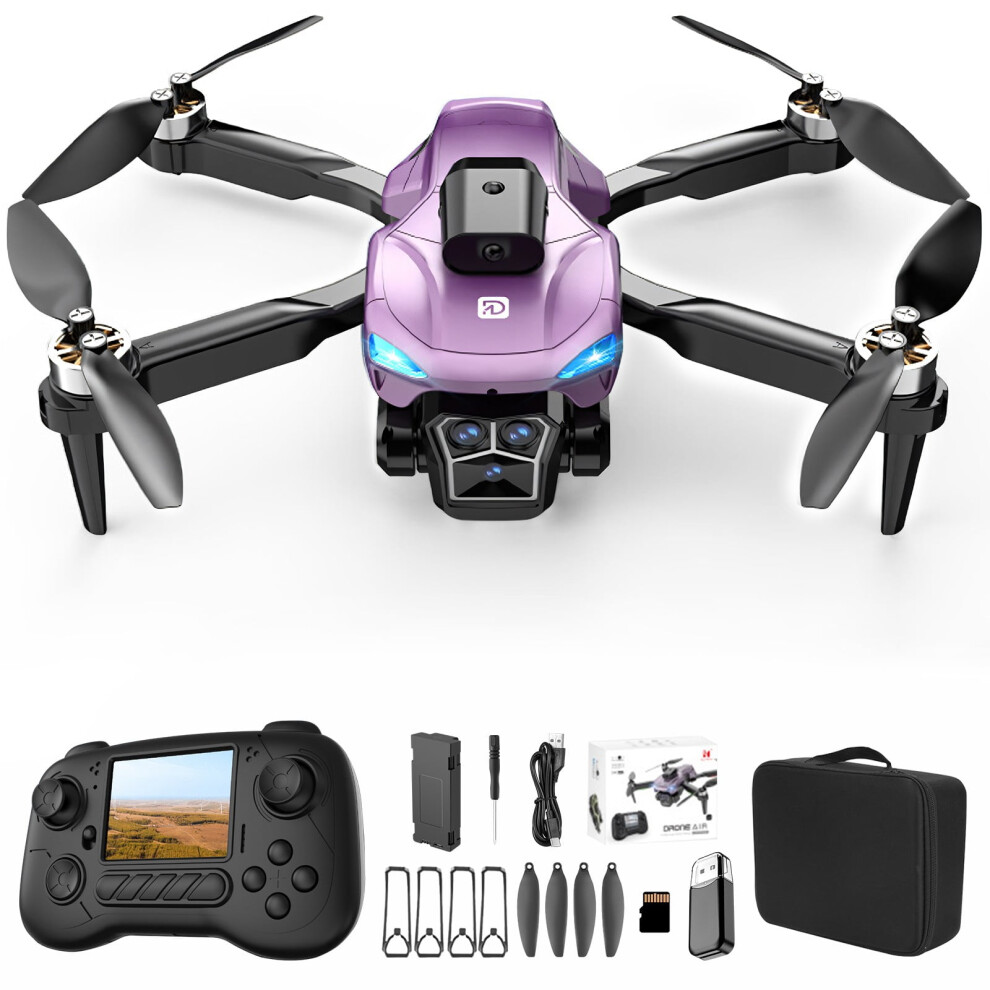 Purple Rc Quadcopter With Screen Remote, Brushless Motor, Obstacle Avoidance, Led, Altitude Hold, 2.4G, 9.84X9.64x2.75 In Â Compatible With Esc