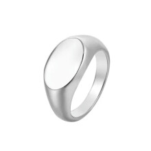 Bague ovale dorée pour homme, femme et enfant, en acier inoxydable, cadeau de mariage - Argent - Taille 6