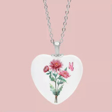 Geboortemaand bloemenketting, Twaalf Maanden Liefde Hartvormige Glazen Hanger, -November-Chrysanthemum