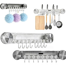 2 crochets muraux à ventouses, 8 ventouses rotatives, support de cuisine sans perçage pour spatules, cuillères et torchons (blanc + noir)