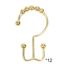 Crochets et anneaux de rideau de douche dorés en fer antirouille, installation facile par clips pour rideaux de salle de bain, lot de 12, 0,26 kg