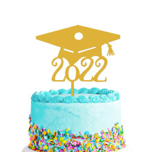 Décoration personnalisée pour gâteau de remise de diplôme, chapeau promotion 2022, carte à paillettes recto-verso, ballon bébé/doré –