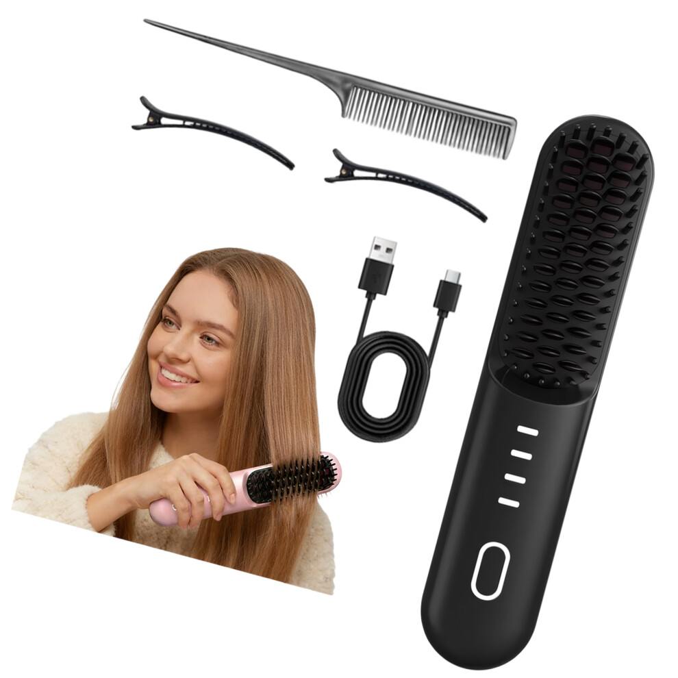 Black Multipurpose Hair Straightener Brush Cordless Styling