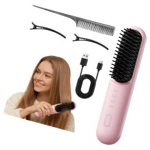 Cordless Straightening Brush with 30s Fast Heat 4-Pink