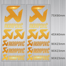 (Bright Gold) 1 Pair Vinyl Exhaust Akrapovic Sticker Silencer Muffler Tip Pipe Tank Helmet Logo Decal