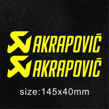 (Fluorescent yellow-A) 1 Pair Vinyl Exhaust Akrapovic Sticker Silencer Muffler Tip Pipe Tank Helmet Logo Decal