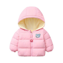 Kids Hooded Puffer Jacket with Bear Print Front Zipper Closure Lightweight Insulated Outerwear for Boys Girls Winter Style #B088 Pink 130