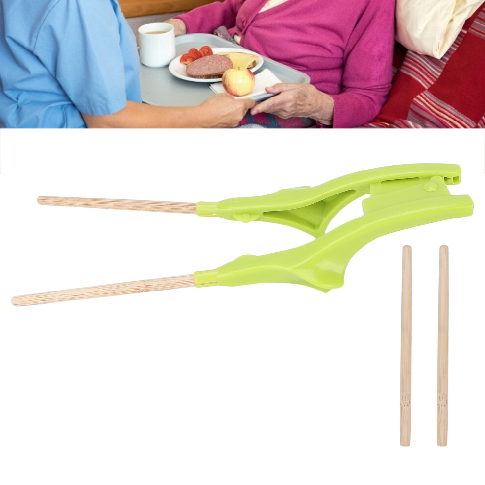 Green Disabled Elderly Plastic+Bamboo Assistive Chopsticks, Training Aid