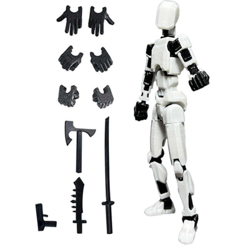 (White) T13 Action Figure, Robot Action Figure, 3D Printed with Full Articulation, Desk Decoration