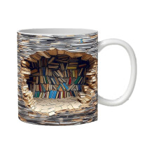 Cană de raft de cărți 3D, ceașcă de cafea ceramică cu design creativ pentru spațiu, cu aspect realist de raft de bibliotecă, cană