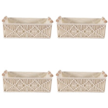 4X Boho Storage Basket Decor Box Handmade Woven Decorative Countertop Organizer Macrame Baskets for Bedroom Living Room