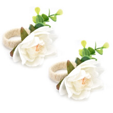Hotel & Restaurant Hemp Rope Napkin Holder 2Pcs Flower Style 6622 White