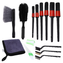 14pcs Car Detailing Brush Kit with Microfiber Cloths for Wheels, Interior, Dashboard & Engine Cleaning