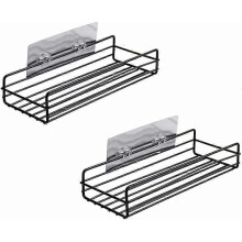 Wall mounted adhesive bathroom rack, non drilled, sturdy kitchen shower rack, shower storage organizer (2 packs, black)-