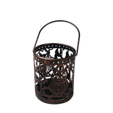 Halloween Pumpkin Lantern Bucket, 3.85" H Candle Holder Bucket Outdoor Standing Hanging Sign Metal Porch Decor Halloween Decorations