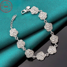 Sterling Silver Rose Flower Charm Bracelet for Women 1 Piece