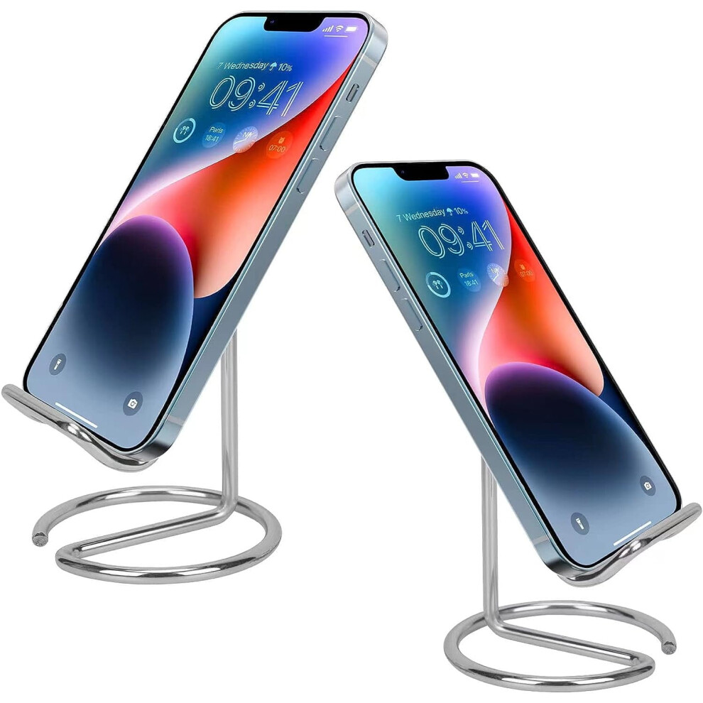 Cute Metal Phone Stand For Desk Â Compatible With Iphone/Android/Ipad Mini/Kindle, Charging Accessory (2-Pack, ) Silver 9028731136462