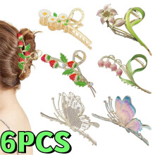 6pcs Hair Claw Clips for Women, Large Strong Metal Butterfly Hair Clips Flower Hair Clips for Women Thick Hair