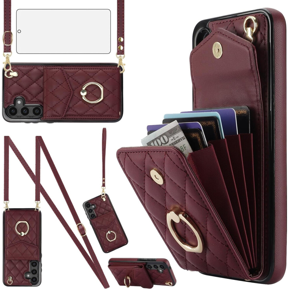 Galaxy S23 Fe 5G Phone Case Â Wallet Cover With Tempered Glass, Wrist Strap, Ring Stand & Rfid Blocking Card Holder 9028731137131