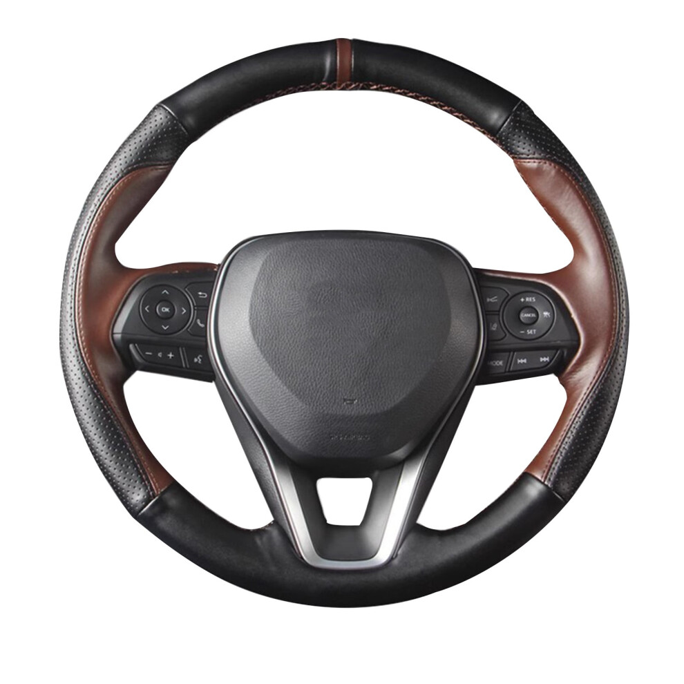 Cowhide Hand-Sewn Steering Wheel Cover, Universal Fit Â Compatible With Toyota Rav4, Wildlander 2020, Corolla 2018Â2019, Avalon, Levin Â & Black 9028731137551