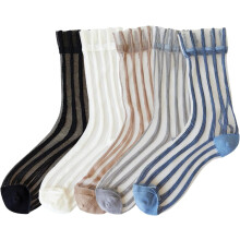 Sheer Socks for Women, Summer Mesh Stripe Patterned Transparent Thin Lace Elastic Crystal Glass Socks