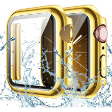 XiHAMA Wasserdichte Displayschutzhülle kompatibel mit Apple Watch Series 6/5/4/SE 44 mm, Hartschalen-Schutzhülle mit gehärtetem Glas