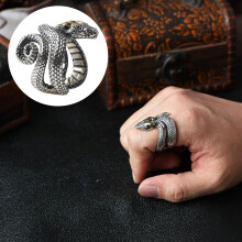 Verstelbare herenring van pythonsteen, legering, retro punkstijl