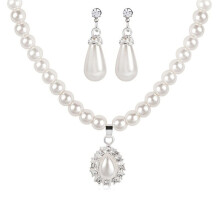 Water Drop Faux Pearl Beaded Rhinestone Bridal Necklace Earrings Jewelry Set