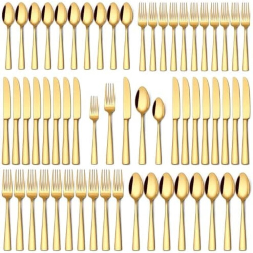 Stainless Steel Flatware Set Gold Silver 60-Pcs