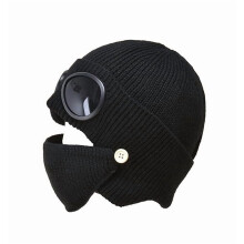 2 Pcs Unisex Winter Ski Hat with Goggles and Detachable Mask, Warm Knitted Beanie for Snowboarding Cold Weather, Windproof Face Protection