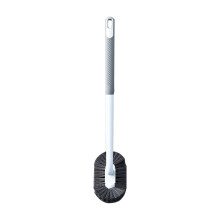 Long Handle Toilet Brush with Notch, Wall-Mounted, Soft Bristles, No-Scratch, 18.5", Gray/Blue, Space-Saving