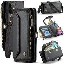 RFID-Blocking Crossbody Wallet Case for iPhone 11 – 7-Card Holder, Zipper Bills Slot, Soft PU Leather, Magnetic Strap