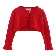 Cardigã de tricô infantil AWZXDE para meninas, aberto na frente, leve, para o outono, casual, vermelho, 3-4 anos.