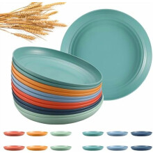 12 Pcs Unbreakable 10" Wheat Straw Plates, Microwave & Dishwasher Safe, BPA-Free, Lightweight, 6 Colors