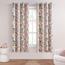 Lyserøde mørklægningsgardiner 180 cm x 2 paneler, blomstermønster med kolibri, malje foroven, passer til pigeværelse og børneværelse