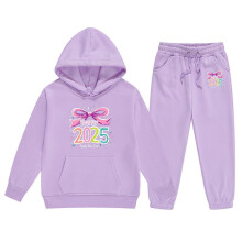 Conjunto infantil AWZXDE2025Year com blusa de manga comprida com capuz e estampa de letras, calça e blusa de moletom, cor roxa, tamanho 8-9 anos.