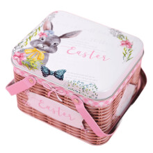 Aufbewahrungsbox aus Weißblech mit Griff, bunte Dekobox mit Hasenmotiv, Oster-Organizer für Süßigkeiten, Kleinigkeiten, Geschenke und als
