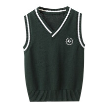 Colete infantil de tricô AWZXDE, sem mangas, com estampa xadrez, ideal para usar na escola, no outono e na primavera, verde escuro, tamanho 5-6 anos.