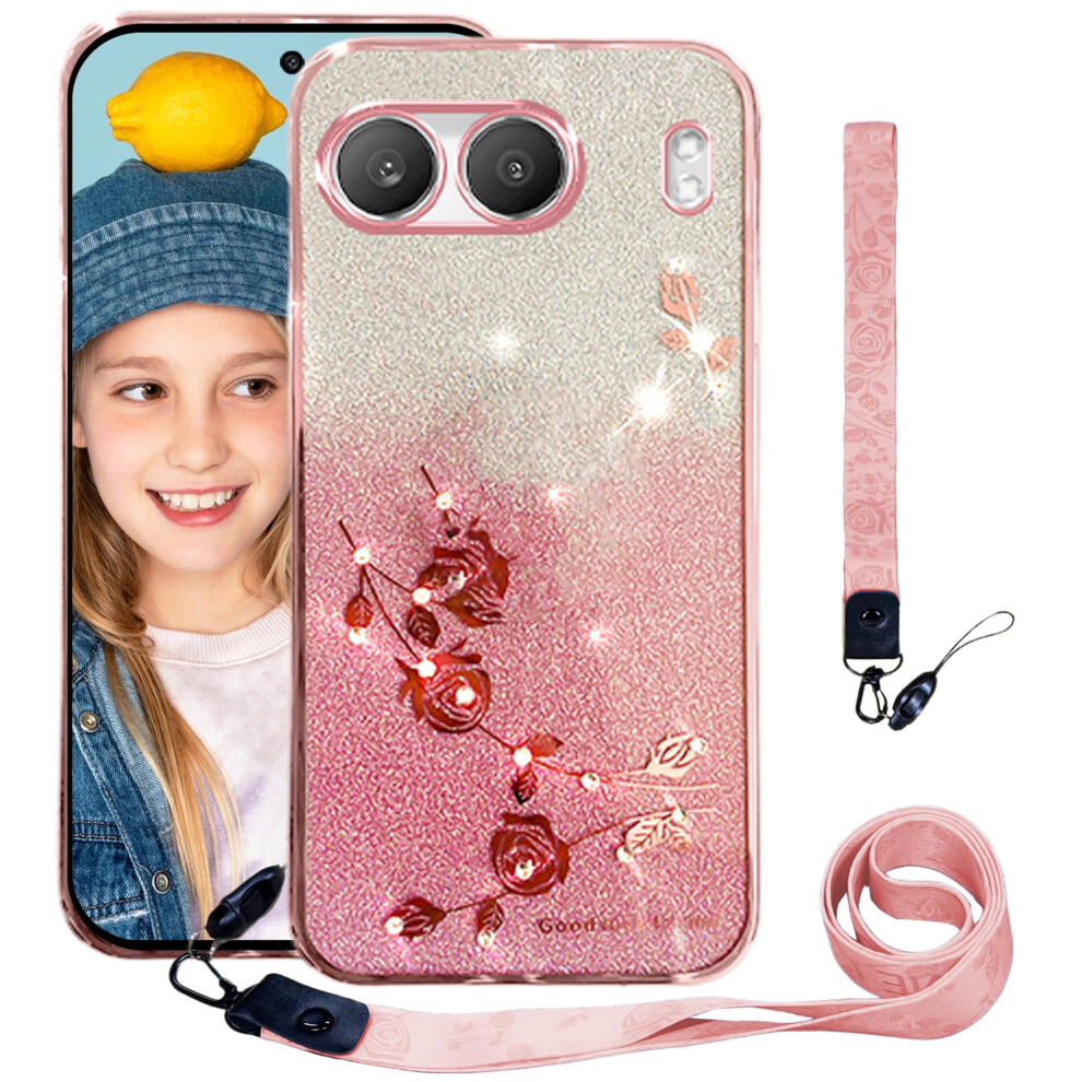 Ccsmall Bling Case For Oneplus Nord 4 Â Glitter Diamond Flower Crossbody Lanyard, Sparkle Protective Cover With Shoulder Strap & Wristband, Rose 9028731916651